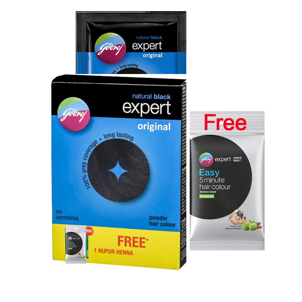 Godrej Natural Black Expert Original Powder Hair Colour 3 g ( Pack of 8) + Free godrej expert easy 5 min hair Colour  worth rs. 25/-
