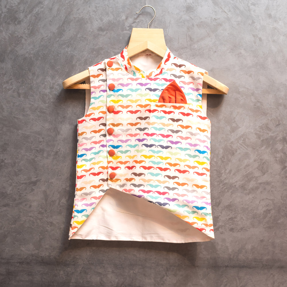 Thiya Mustache Print Boys Nehru Jacket