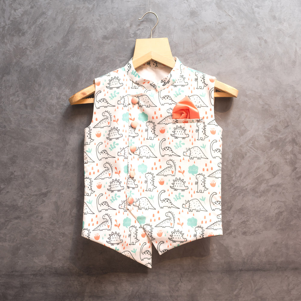 Thiya Dinosaur Printed Boys Nehru jacket