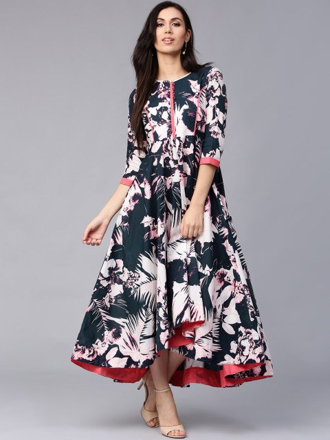 Rain & Rainbow Women Navy Blue Printed Maxi Dress