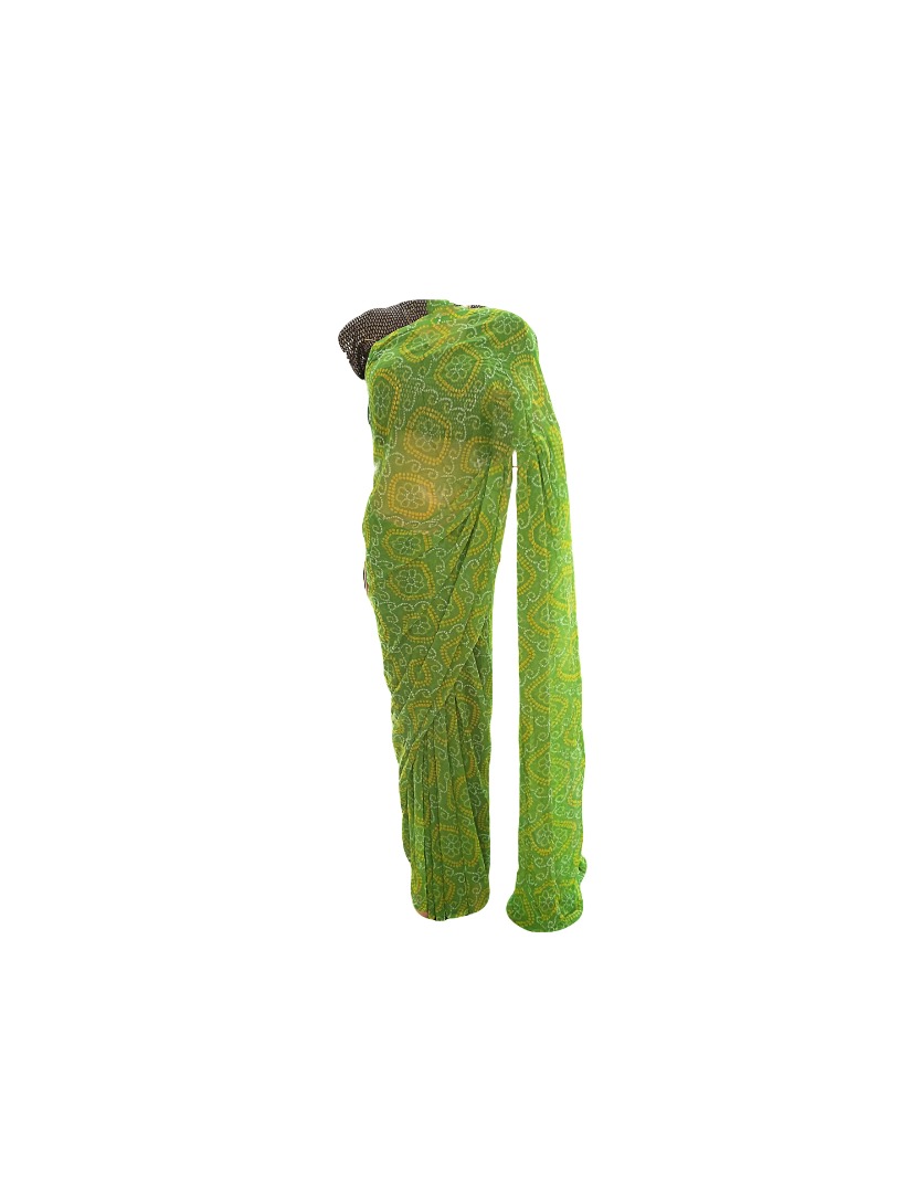 Buy-Online-Rajasthani-Traditional-Bandhani-Parrot-Green-Color-Saree