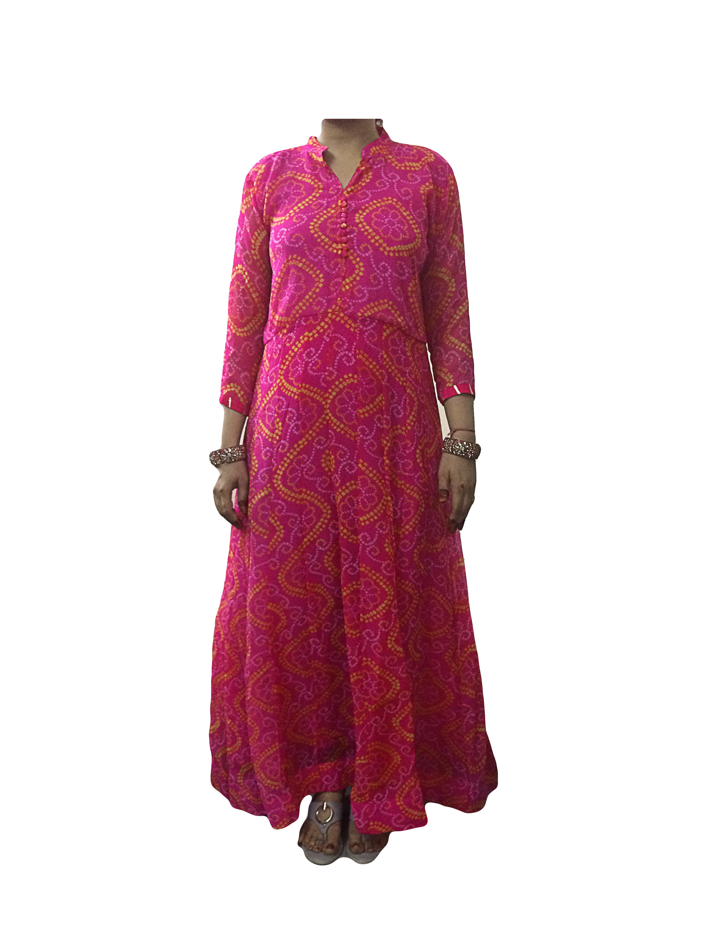 Buy-Online-Trendy-Printed-Georgette-Bandhani-Bandhej-Pink-Color-Kurti