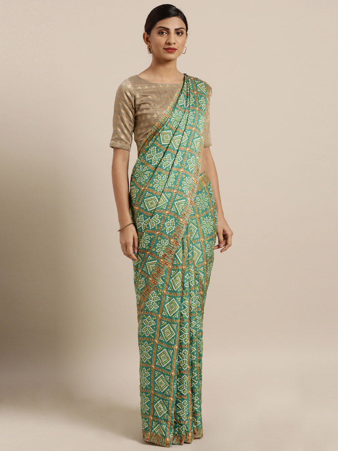 Traditional Designer Sea Green Color Bandhani Silk Saree