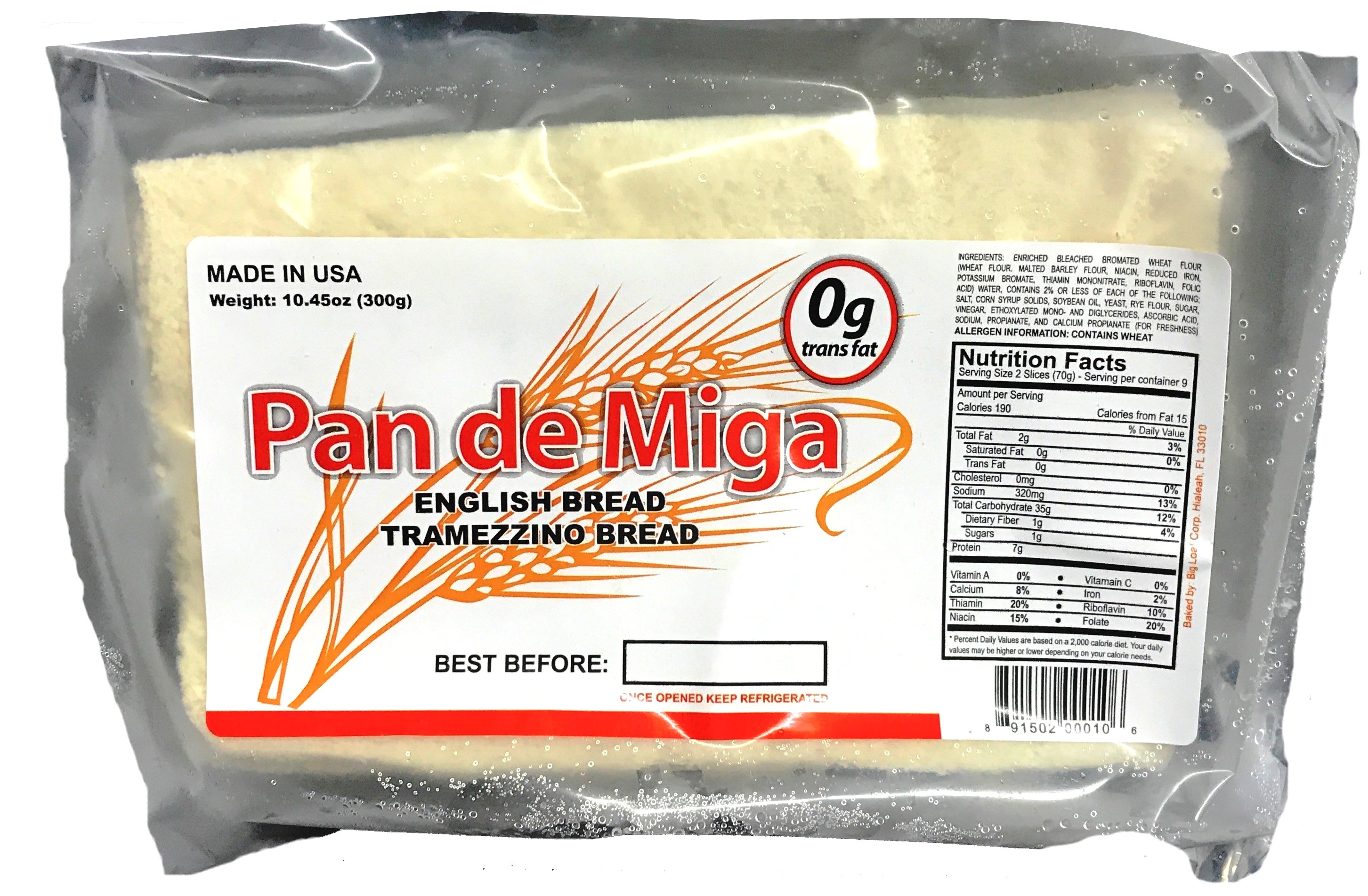 Pan de Miga blanco pequeño 16 x 9 x 300g