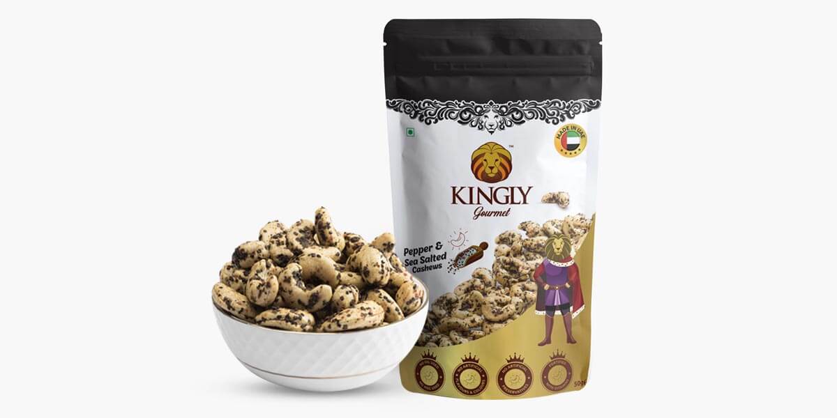 Kingly Gourmet Pepper& Salted Cashews 125Gm