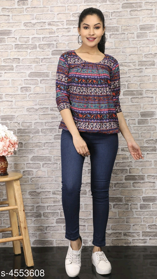 Women's Printed Dark Multicolour Crepe Top