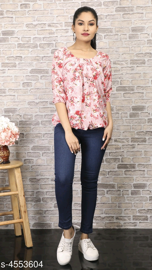 Women's Printed Pink Crepe Top