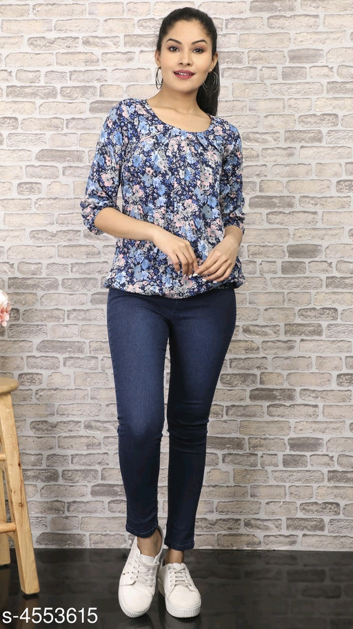 Women's Printed Blue Crepe Top