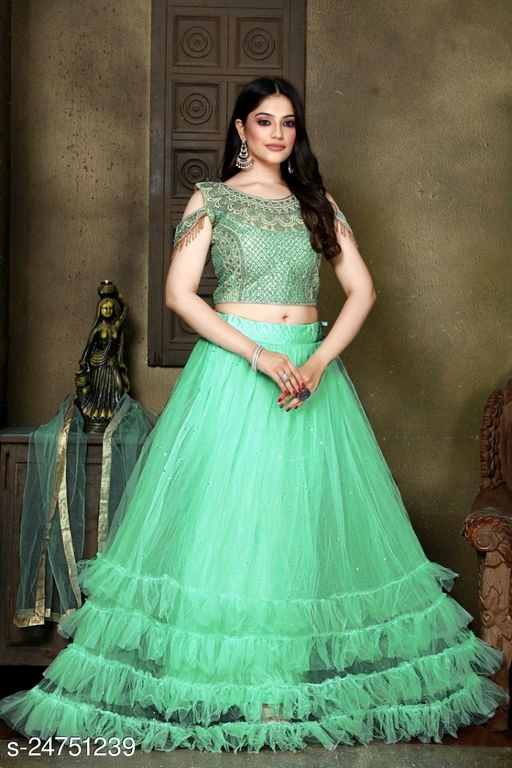 Women's Heavy stitching Patern Four Flayered Lehenga With Gorgeous Handwork Stiched Lehenga