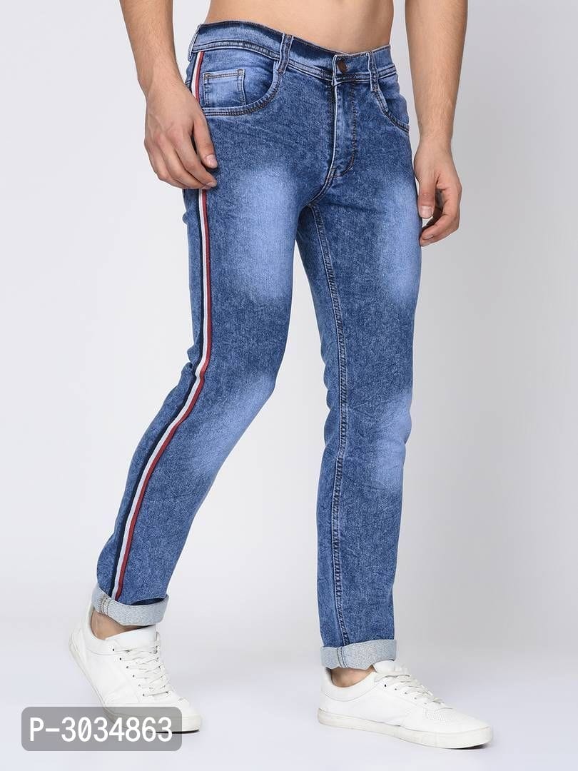 Men's Blue Denim Faded Slim Fit Low-Rise Jeans