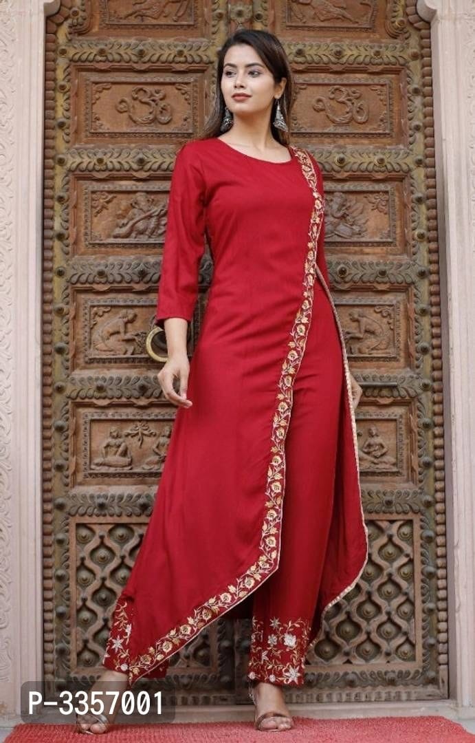 Rayon embroidered Kurta With plazzo set