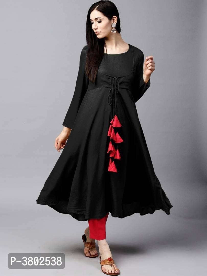 Women's Black Solid Rayon Kurta