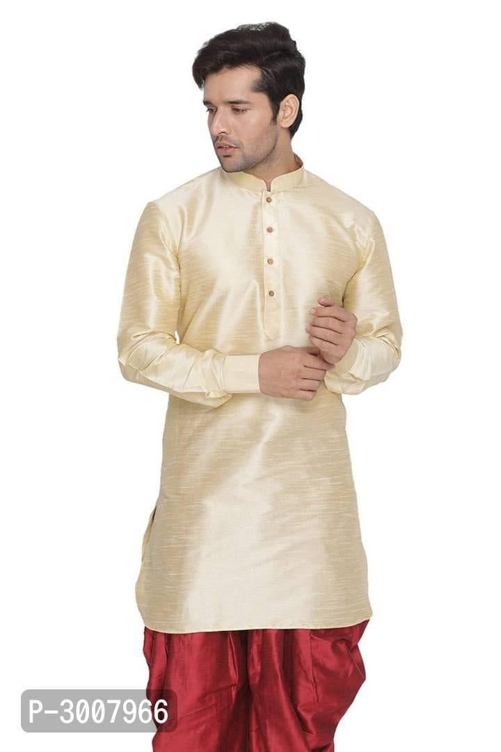 Men's Golden Cotton Silk Pathani Style Kurta