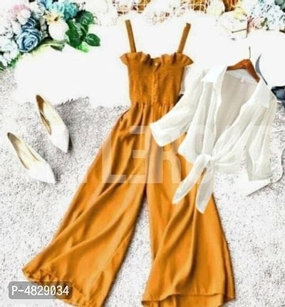 StyleRoad Solid Rayon Jumpsuit and White Shrug Set