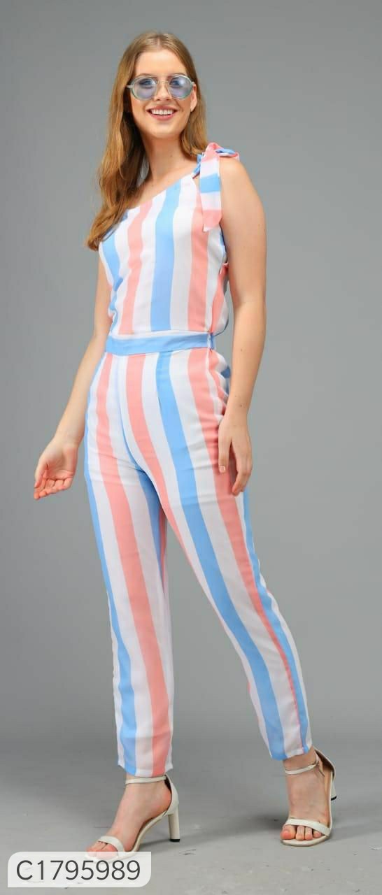 Women's Georgette Stripes Jumpsuit