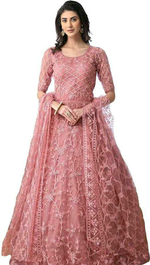 Embroidered Net Semi Stitched Anarkali Gown 