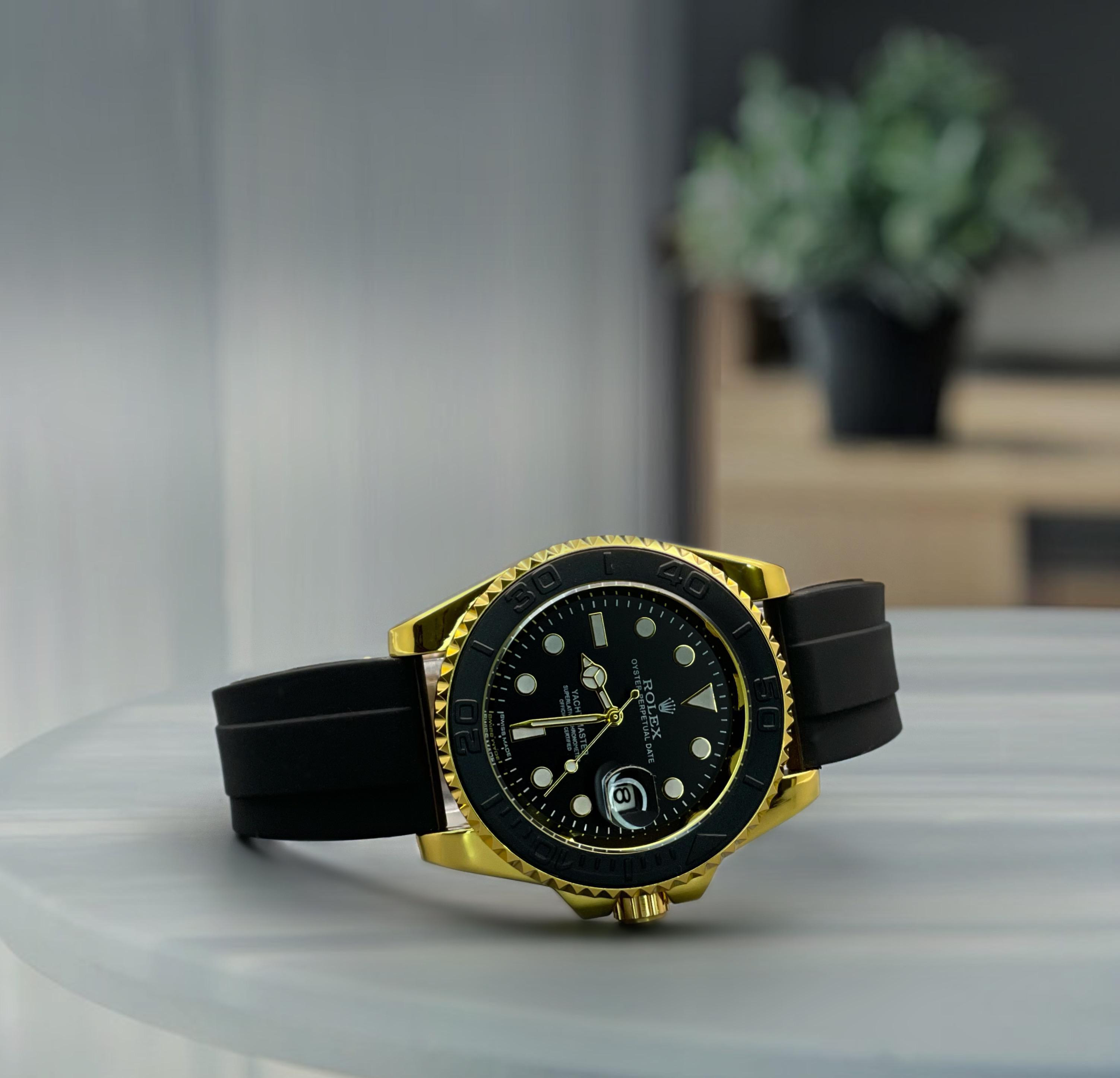 Rolex Yacht-Master 7A Quality with Dial Black Rubber Strap For Mens Watch
