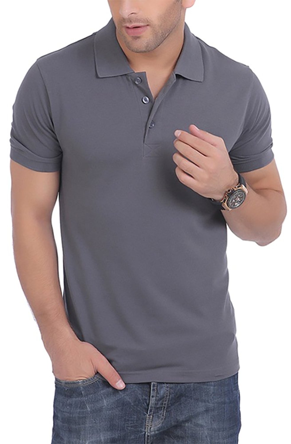 Double F Men's Dark Grey Polo Neck T-shirts 