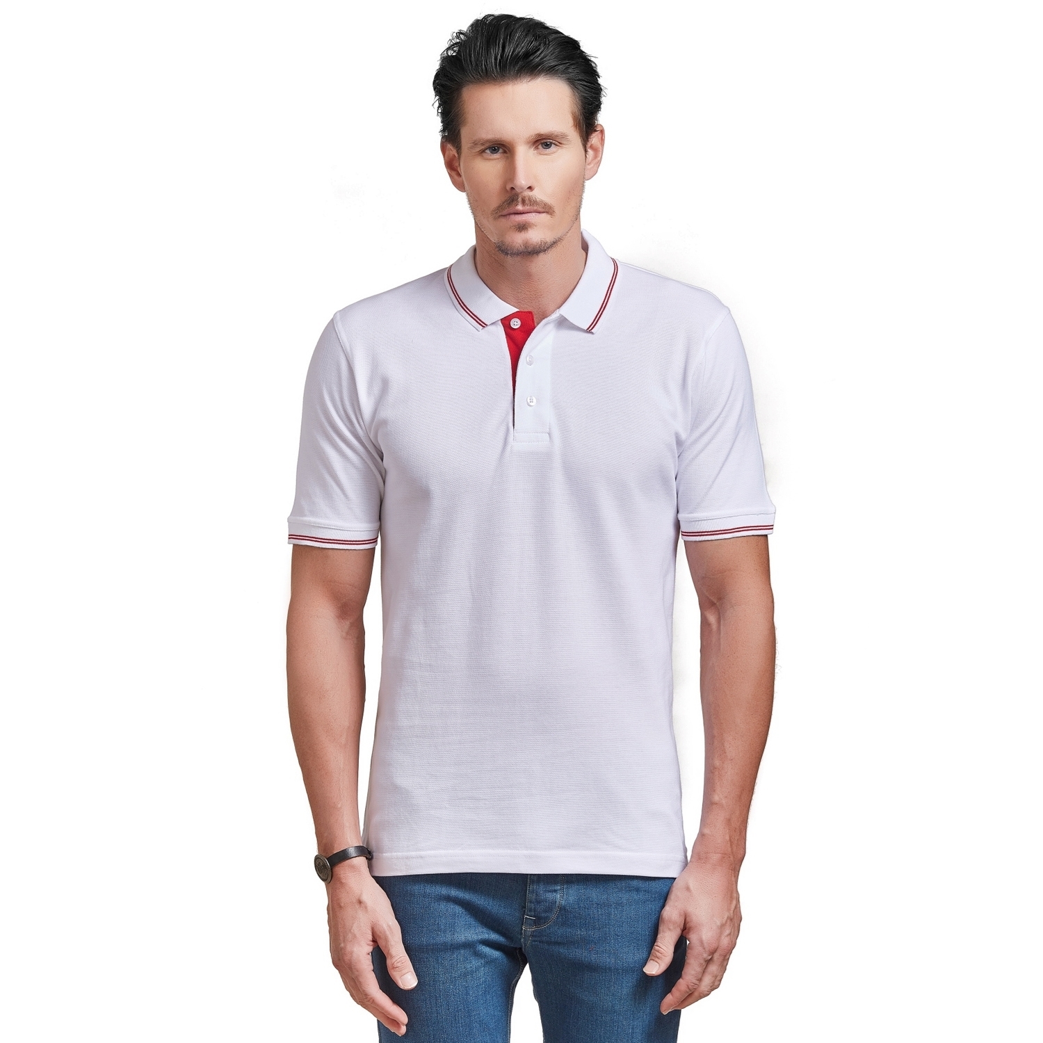 Double F White Polo Neck T-shirts With strip on Grip