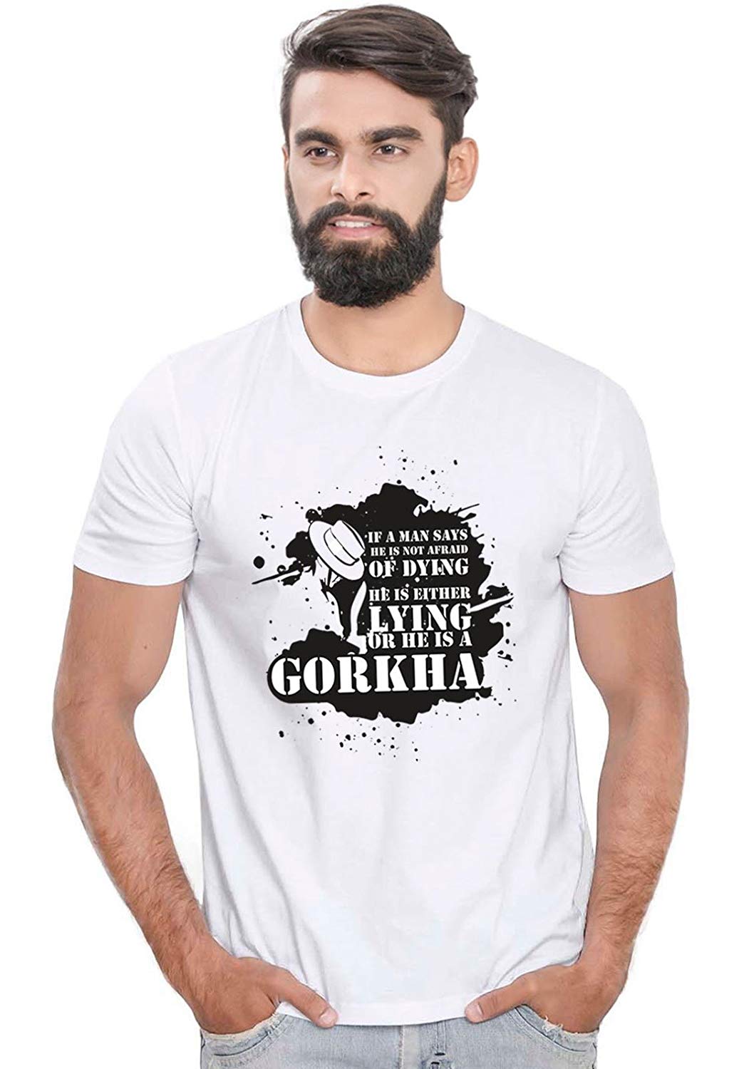 DOUBLE F ROUND NECK HALF SLEEVE WHITE COLOR LYING PRINTED T-SHIRT FOR MEN