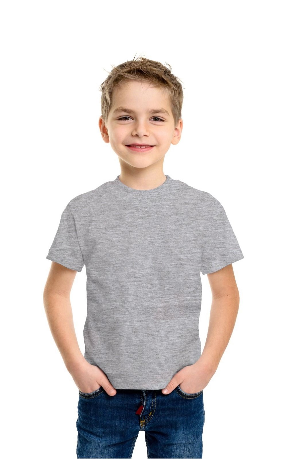 DOUBLE F ROUND NECK HALF SLEEVE LIGHT GREY COLOR PLAIN T-SHIRT FOR BOYS