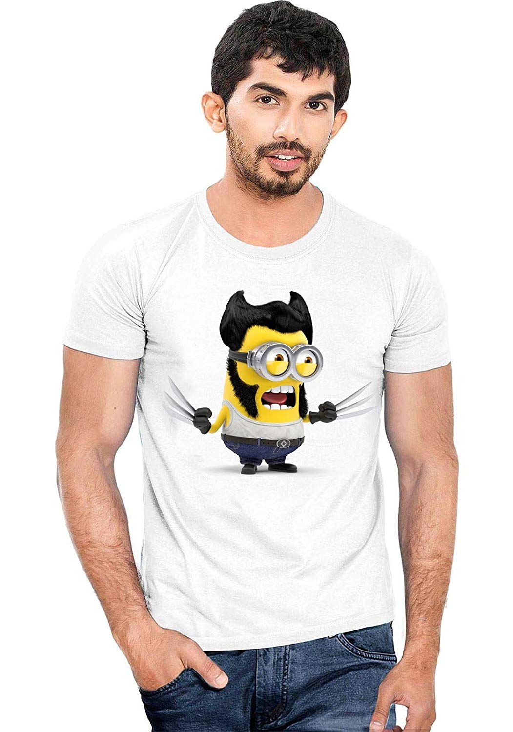 DOUBLE F ROUND NECK HALF SLEEVE WHITE COLOR ANGRY MAN PRINTED T-SHIRT FOR MEN