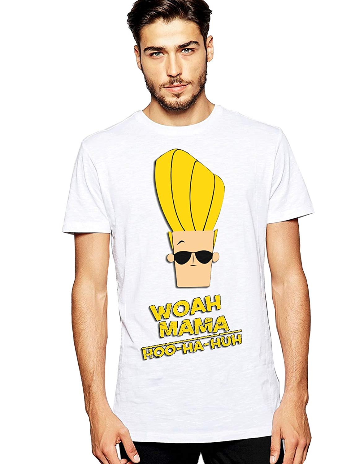 DOUBLE F ROUND NECK HALF SLEEVE WHITE COLOR WOAH MAMA HOO HU HUH PRINTED T-SHIRT FOR MEN