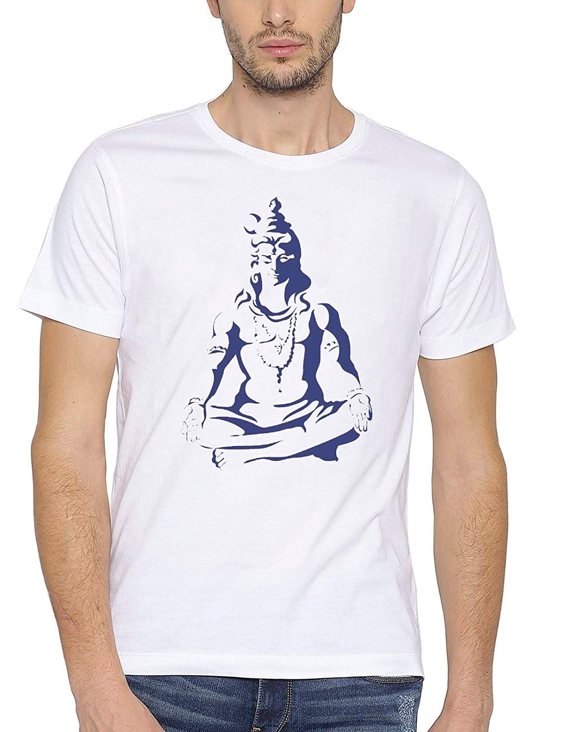 DOUBLE F ROUND NECK HALF SLEEVE WHITE COLOR NAMAH SHIV PRINTED T-SHIRT FOR MEN