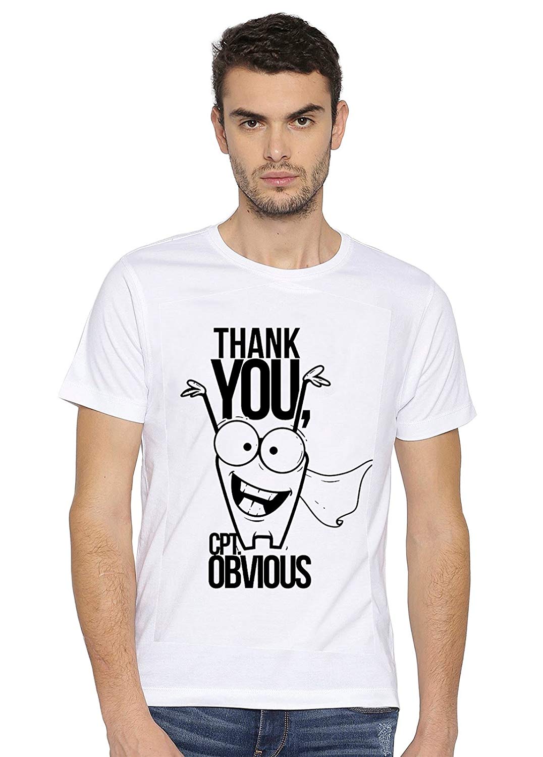 DOUBLE F ROUND NECK HALF SLEEVE WHITE COLOR THANK YOU PRINTED T-SHIRT FOR MEN