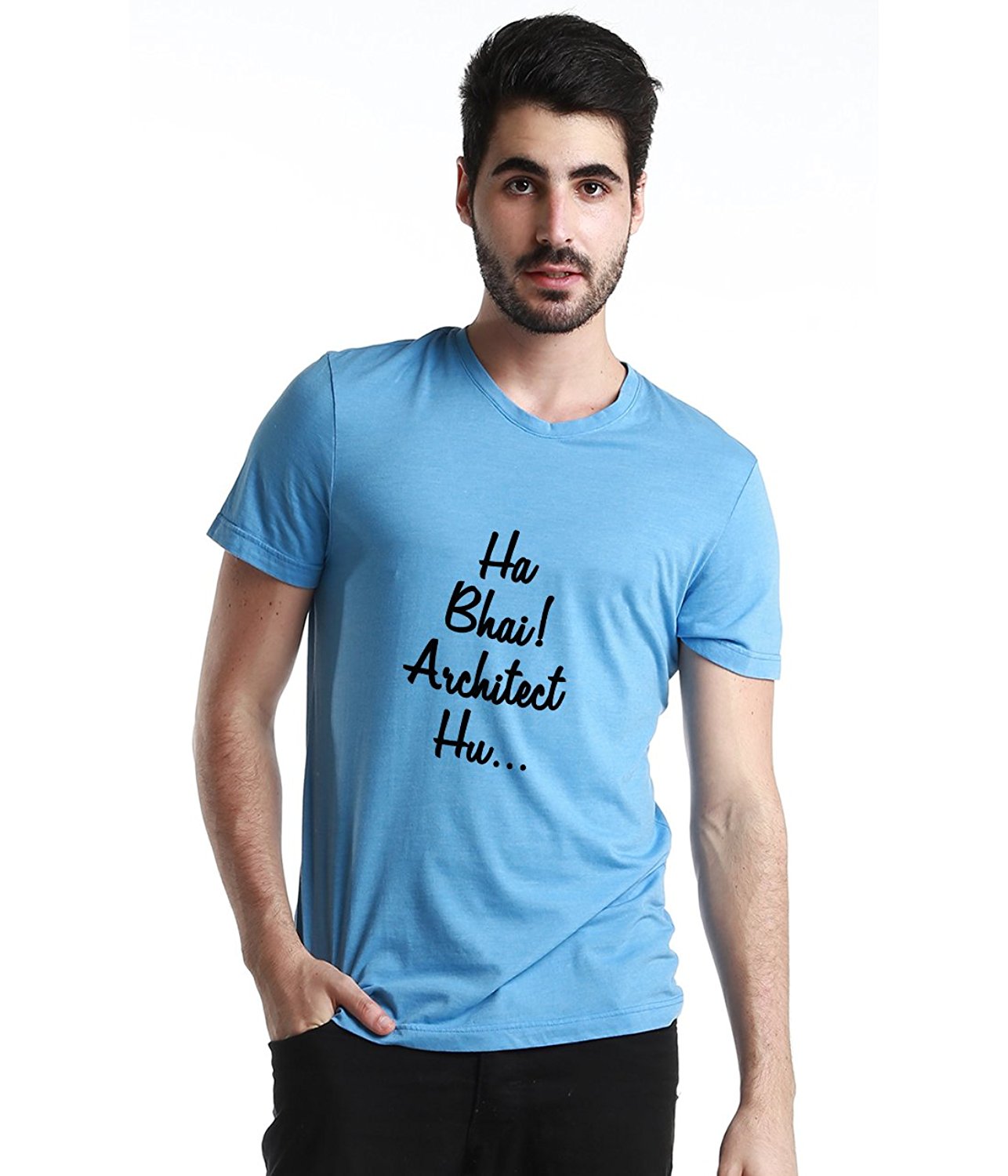 DOUBLE F ROUND NECK HALF SLEEVE HA BHAI ARCHITECT HU WITH 09 COLORS PRINTED T-SHIRT FOR MEN