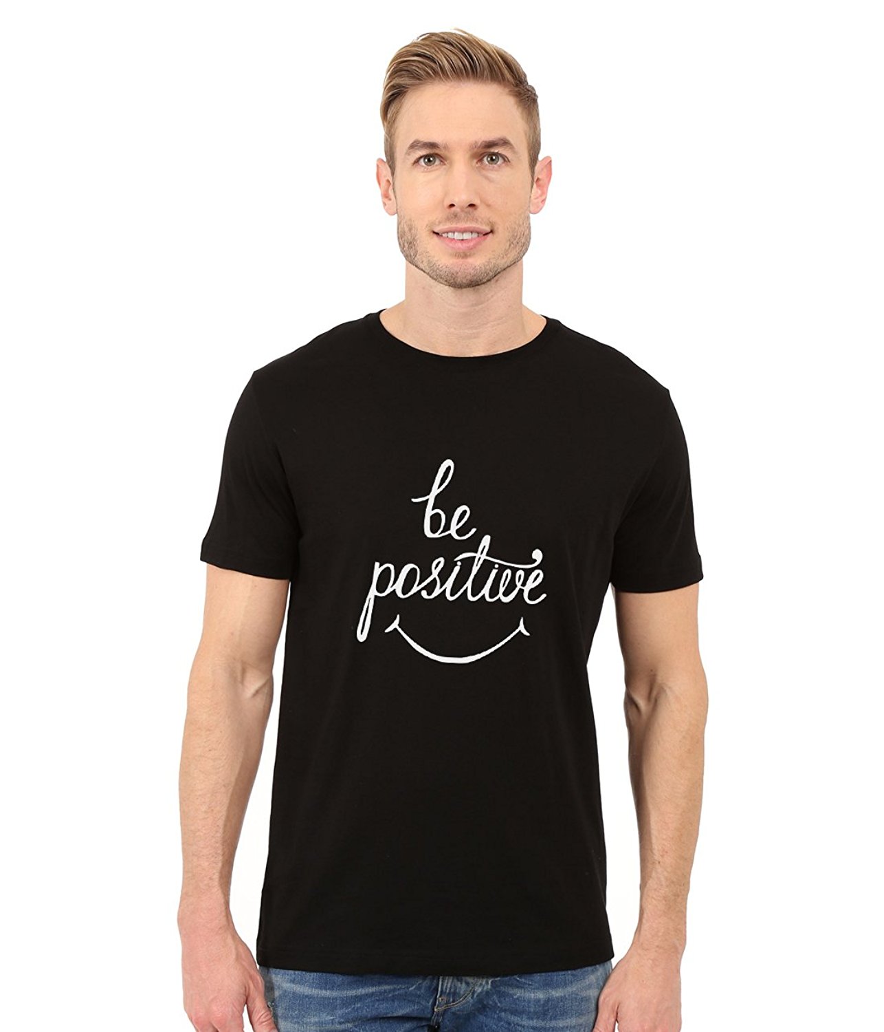 DOUBLE F ROUND NECK HALF SLEEVE BE POSITIVE WITH 09 COLORS PRINTED T-SHIRT FOR MEN 