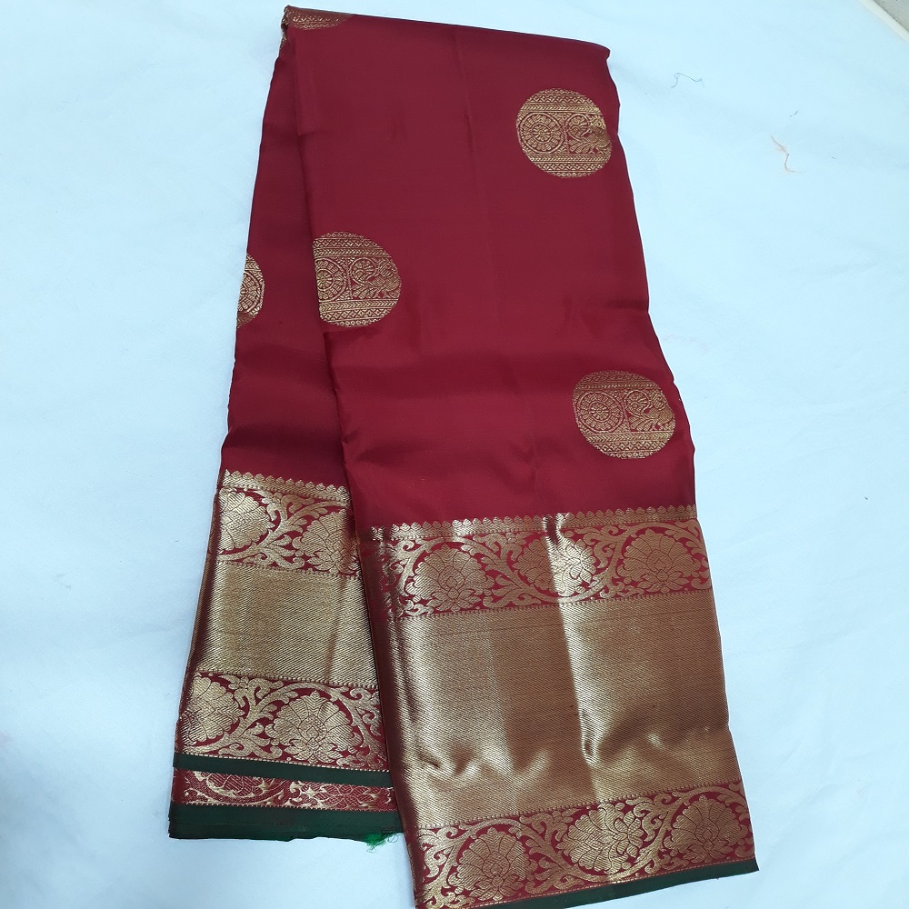 majestic maroon red silk saree butta