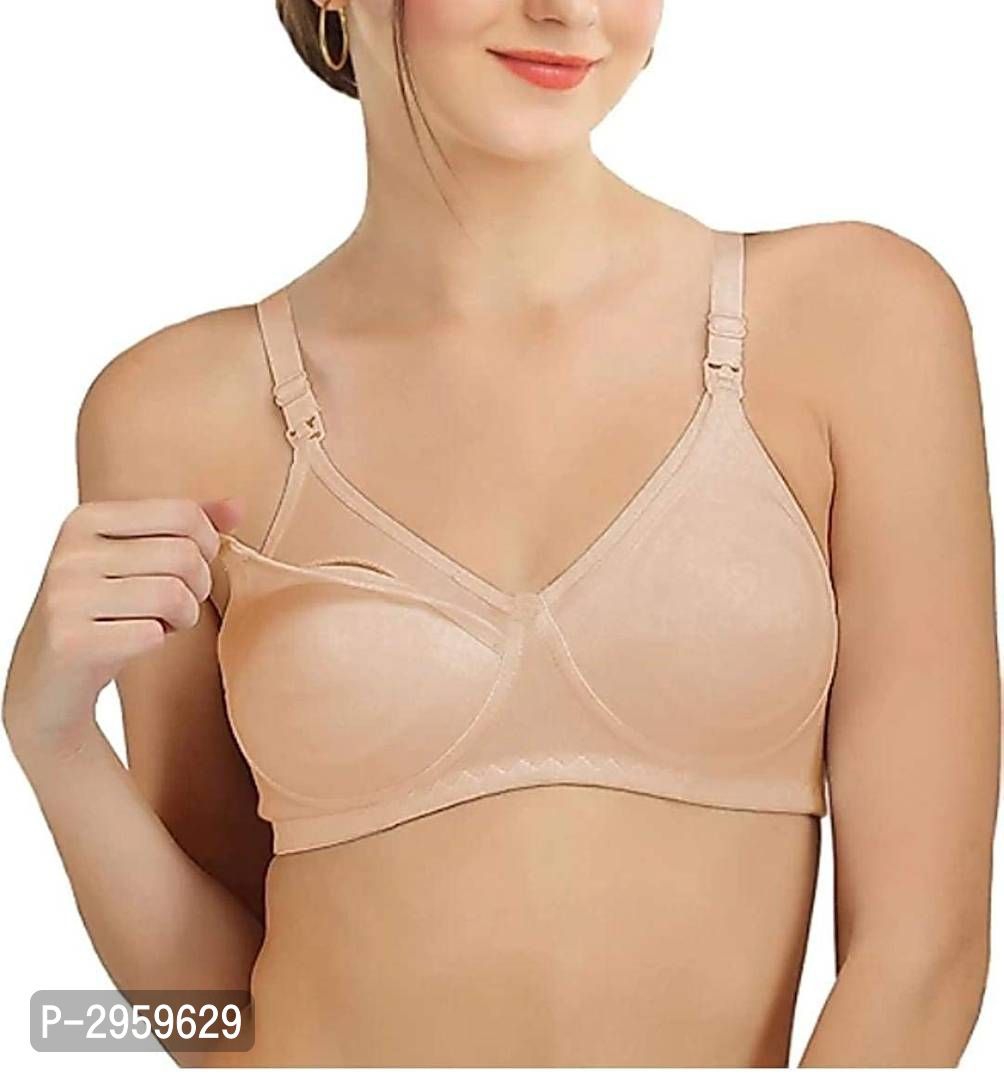 Beige Cotton Solid Maternity bra