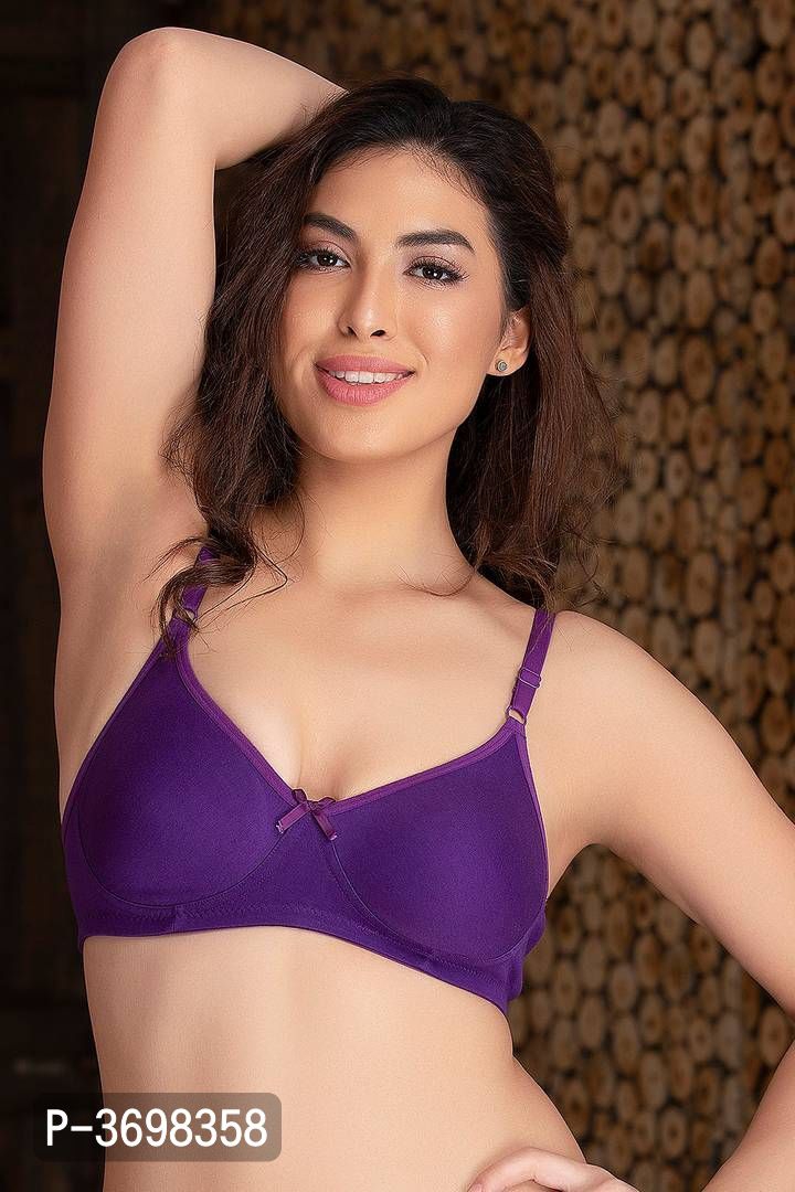 Cotton Rich Non-padded Wirefree T-shirt Bra In Purple 
