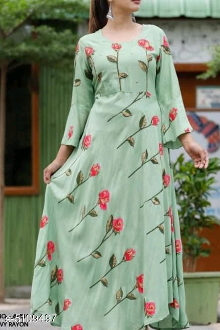 Women's Botanical Printed Rayon Kurti