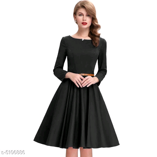 Solid Navy Blue Knee length 