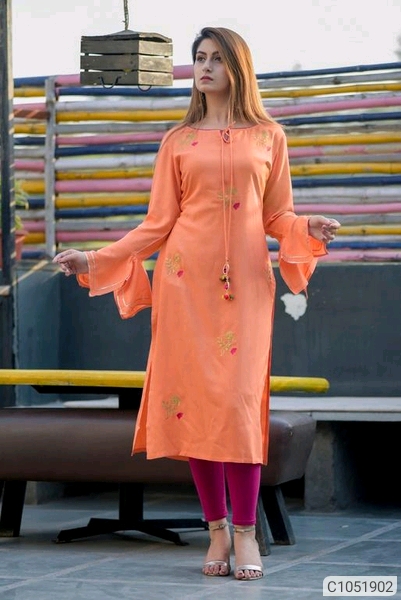 Luxurious Rayon Embroidered Calf Length Kurt