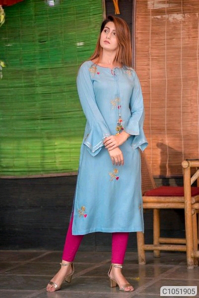 Luxurious Rayon Embroidered Calf Length Kurt