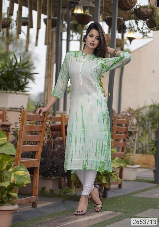 Cotton Shibori Print with Button Straight Knee Length Casual Kurtis