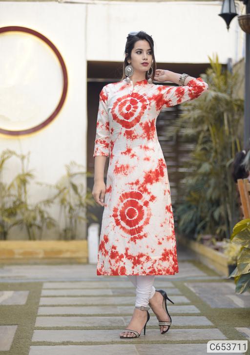 Cotton Shibori Print with Button Straight Knee Length Casual Kurtis