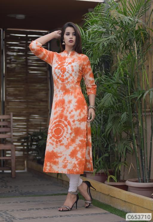 Cotton Shibori Print with Button Straight Knee Length Casual Kurtis