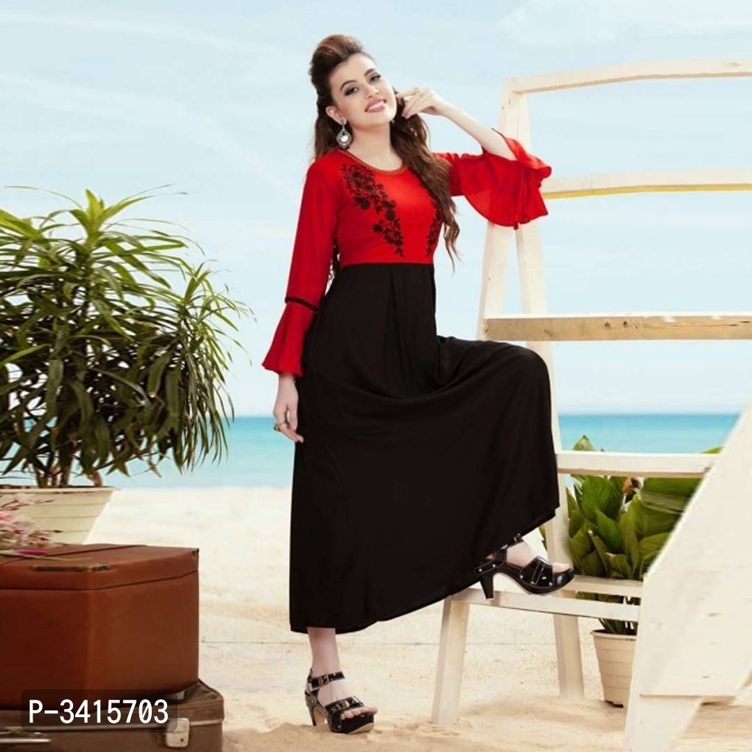 Rayon Embroidered Long Maxi Dress 