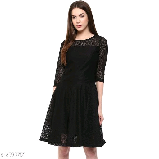 Lace Black Knee length Net Dress 