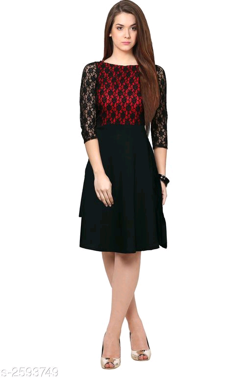 Solid Black Knee length Crepe Dress