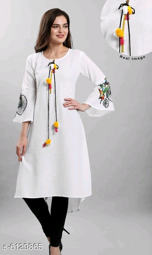 Women's Quirky Printed Rayon Kurti Fabric: Rayon Sleeve 