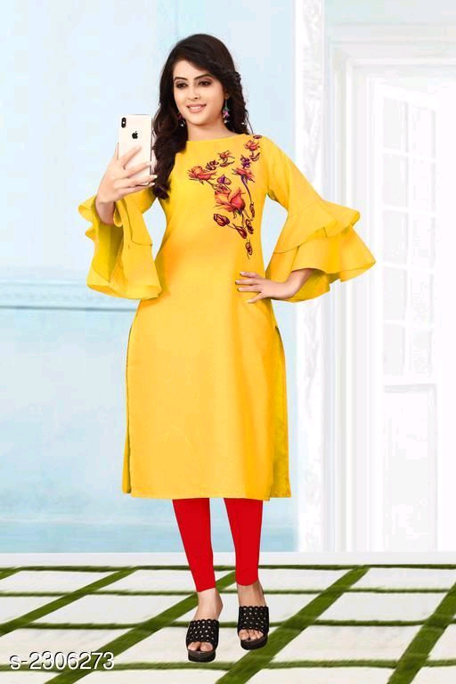 Women's Floral Printed Cotton Slub Kurti Fabric: 