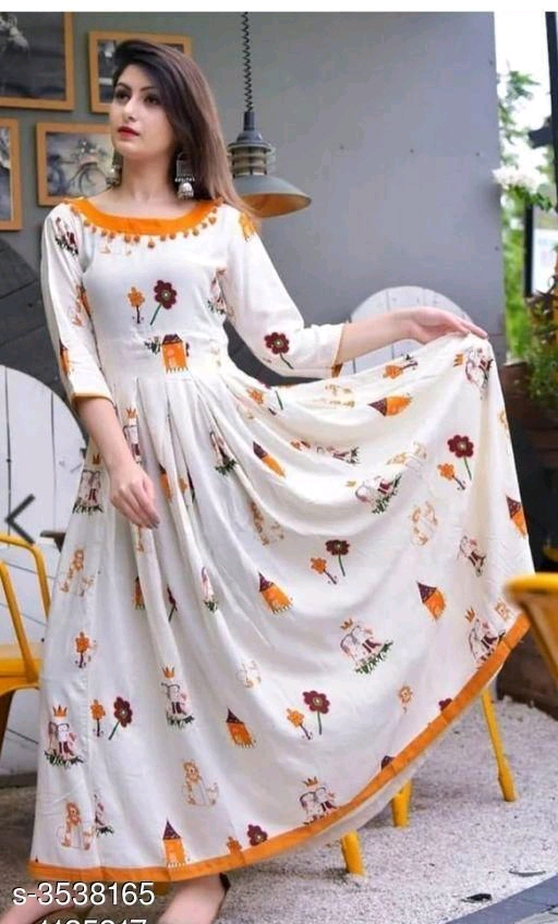 Women's Printed Rayon Long Kurti Fabric: 