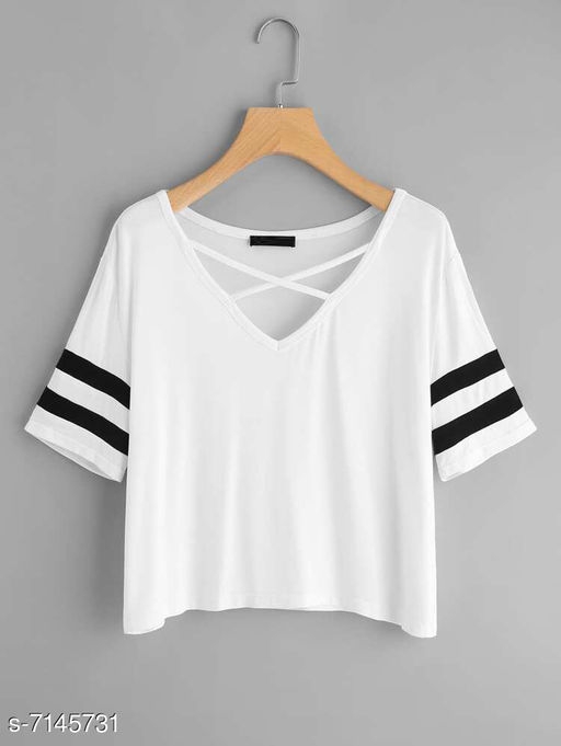 Vivient Women White Plain Cross Neck Top 