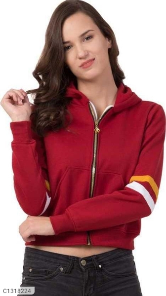 Women's Polyester Solid Zip Up Hoodie
