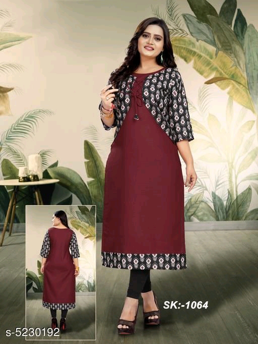 Women's Geometric Printed Cotton Kurti with jacket style